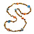 Long Shell Brown Cord Necklace in Antique Yellow/ Orange/ Blue - 104cm L