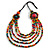 Multicoloured Layered Multistrand Wood Bead Black Cord Necklace - 100cm L