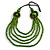 Layered Multistrand Lime Green Wood Bead Black Cord Necklace - 100cm L