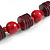 Cherry Red/ Burgundy Red Wood Button & Bead Chunky Necklace - 60cm Long - view 3