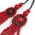 Layered Multistrand Red Wood Bead Black Cord Necklace - 100cm L - view 5