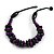 Purple/ Black Chunky Wood Bead Cotton Cord Necklace - 48cm Long