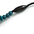 Teal/ Black Chunky Wood Bead Cotton Cord Necklace - 48cm Long - view 5