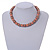 Peach Orange Acrylic Bead and Metal Ring Stretch Necklace In Silver Tone - 38cm L - view 2