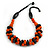 Orange/ Black Chunky Wood Bead Cotton Cord Necklace - 48cm Long