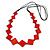 Long Red Bone Square Bead Black Cotton Cord Necklace - 82cm L