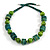 Green/ Lime Wood Button & Bead Chunky Necklace - 60cm Long - view 4