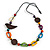 Multicoloured Bone and Wood Bead Black Cord Necklace - 80cm Long - Adjustable - view 6