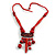 Tribal Wood/ Ceramic Bead Cotton Cord Necklace in Cherry Red/ Brown - 60cm Long/ 10cm Long Front Drop