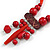 Tribal Wood/ Ceramic Bead Cotton Cord Necklace in Cherry Red/ Brown - 60cm Long/ 10cm Long Front Drop - view 4