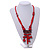 Tribal Wood/ Ceramic Bead Cotton Cord Necklace in Cherry Red/ Brown - 60cm Long/ 10cm Long Front Drop - view 2