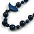 Dark Blue Wood Bead Bird Long Necklace - 80cm Long - view 5
