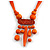 Tribal Wood/ Ceramic Bead Cotton Cord Necklace in Orange - 60cm Long/ 10cm Long Front Drop - view 2