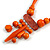 Tribal Wood/ Ceramic Bead Cotton Cord Necklace in Orange - 60cm Long/ 10cm Long Front Drop - view 4