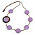 Lilac/ Brown Coin Wood Bead Cotton Cord Necklace - 80cm Long - Adjustable