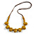 Dusty Yellow Oval/ Round Ceramic Bead Brown Silk Cords Necklace - Adjustable - 60cm to 70cm Long