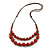 Red Ceramic Layered Brown Silk Cord Necklace - 60-70cm L/ Adjustable