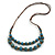 Dusty Blue Ceramic Layered Brown Silk Cord Necklace - 60-70cm L/ Adjustable