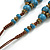 Dusty Blue Ceramic Layered Brown Silk Cord Necklace - 60-70cm L/ Adjustable - view 7