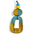 O-Shape Yellow/ Teal Washed Wood Pendant with Black Cotton Cord - 88cm L/ 13cm Pendant