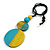 Double Bead Yellow/ Turquoise Washed Wood Pendant with Black Cotton Cord - 80cm Max/ 12cm Pendant - view 10