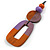 O-Shape Orange/ Lilac Purple Washed Wood Pendant with Black Cotton Cord - 88cm L/ 13cm Pendant - view 4