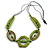 Long Geometric Lime Green Painted Wood Bead Black Cord Necklace - 90cm Max/ Adjustable - view 3