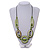 Long Geometric Lime Green Painted Wood Bead Black Cord Necklace - 90cm Max/ Adjustable - view 4