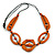 Long Geometric Orange Wood Bead Black Cord Necklace - 90cm Max/ Adjustable