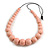 Chunky Pastel Pink Graduated Wood Bead Black Cord Necklace - 84cm Max/ Adjustable