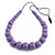 Chunky Lilac Purple Graduated Wood Bead Black Cord Necklace - 84cm Max/ Adjustable