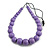 Chunky Lilac Purple Graduated Wood Bead Black Cord Necklace - 84cm Max/ Adjustable - view 2