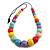 Chunky Multicoloured Graduated Wood Bead Black Cord Necklace - 84cm Max/ Adjustable - view 2