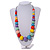 Chunky Multicoloured Graduated Wood Bead Black Cord Necklace - 84cm Max/ Adjustable - view 3