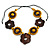 Brown/ Yellow Wood Floral Motif Black Cord Necklace - Adjustable