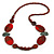 Geometric Painted Wooden Bead Long Necklace in Brown, Red, Grey - 90cm L
