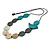 Turquoise/Grey/Antique White Wooden Coin Bead and Bird Black Cotton Cord Long Necklace/ 96cm Max Length/ Adjustable - view 9