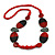 Geometric Painted Wooden Bead Long Necklace in Red, Black, Grey - 90cm L