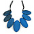 Leaf Painted Blue Wood Bead Cotton Cord Necklace/70cm Max Length/ Adjustable