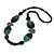 Geometric Painted Wooden Bead Long Necklace in Dark Blue, Teal, Grey - 90cm Long - view 8