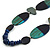 Geometric Painted Wooden Bead Long Necklace in Dark Blue, Teal, Grey - 90cm Long - view 4