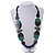 Geometric Painted Wooden Bead Long Necklace in Dark Blue, Teal, Grey - 90cm Long - view 3