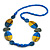 Geometric Painted Wooden Bead Long Necklace in Blue, Yellow, Grey - 90cm Long