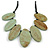 Leaf Painted Antique Mint Wood Bead Cotton Cord Necklace/70cm Max Length/ Adjustable