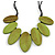 Leaf Painted Lime Green Wood Bead Cotton Cord Necklace/70cm Max Length/ Adjustable