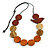 Brown/Natural/Orange Wooden Coin Bead and Bird Black Cotton Cord Long Necklace/ 96cm Max Length/ Adjustable - view 6