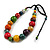 Round Multicoloured Wood Bead Black Cord Necklace - 80cm L Max Length (Adjustable) - view 2