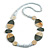 Geometric Painted Wooden Bead Long Necklace White, Antique White, Grey - 90cm Long