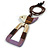 Lilac/Brown/Antique White Bird and Triangular Wooden Pendant Brown Cotton Cord Long Necklace - 90cm L/ 11cm Pendant - view 8