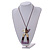 Lilac/Brown/Antique White Bird and Triangular Wooden Pendant Brown Cotton Cord Long Necklace - 90cm L/ 11cm Pendant - view 3